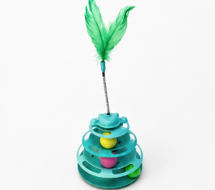 3-Level Orbital Ball Track Cat Toy with Feather Topper